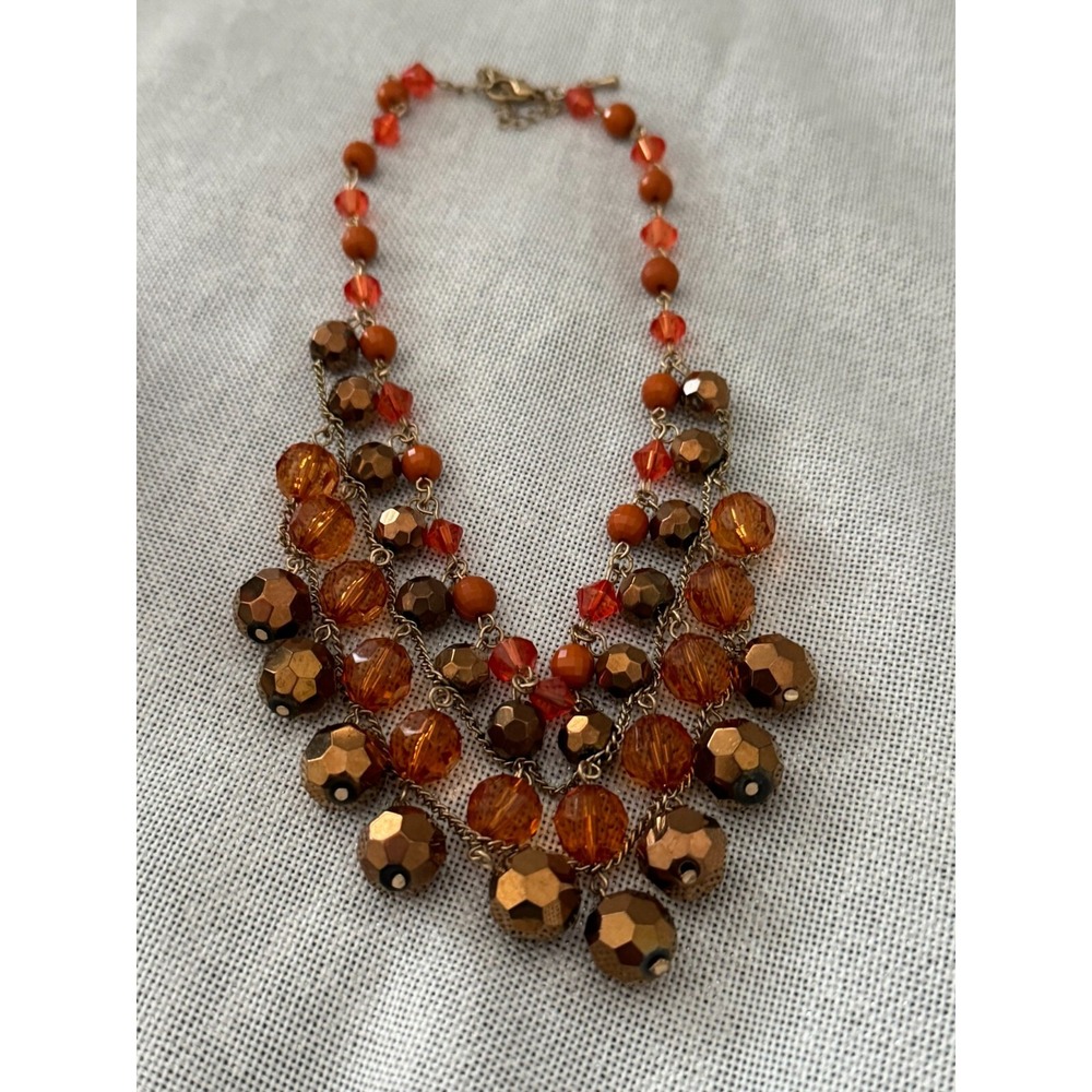 Brown & Orange Tone Beaded Layered Women Necklace - Picture 2 of 9